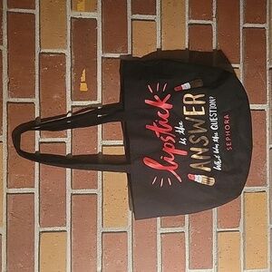 Sephora Black & Red Canvas Tote Bag "Lipstick is the Answer"